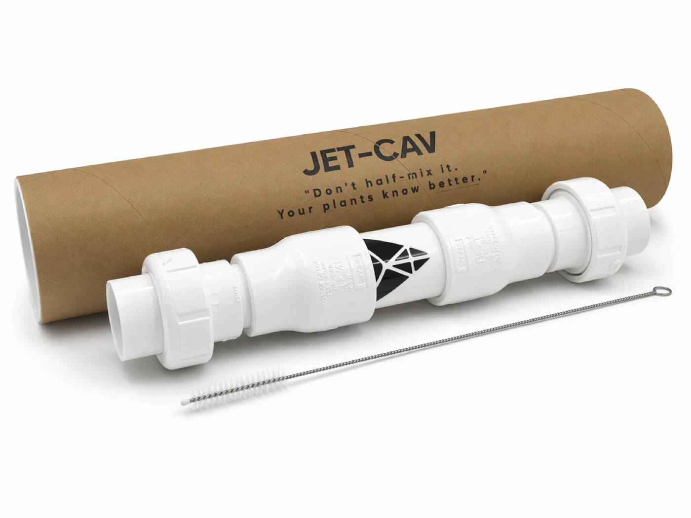 Jet-Cav inline mixer in PVC with cleaning brush