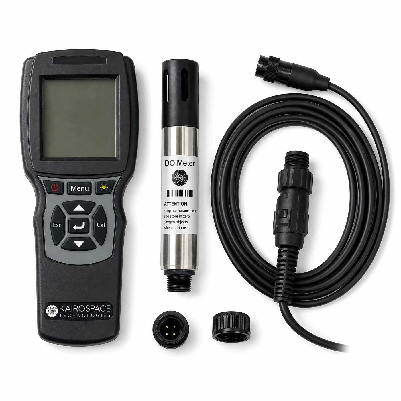 Flat lay of the dissolved oxygen kit components