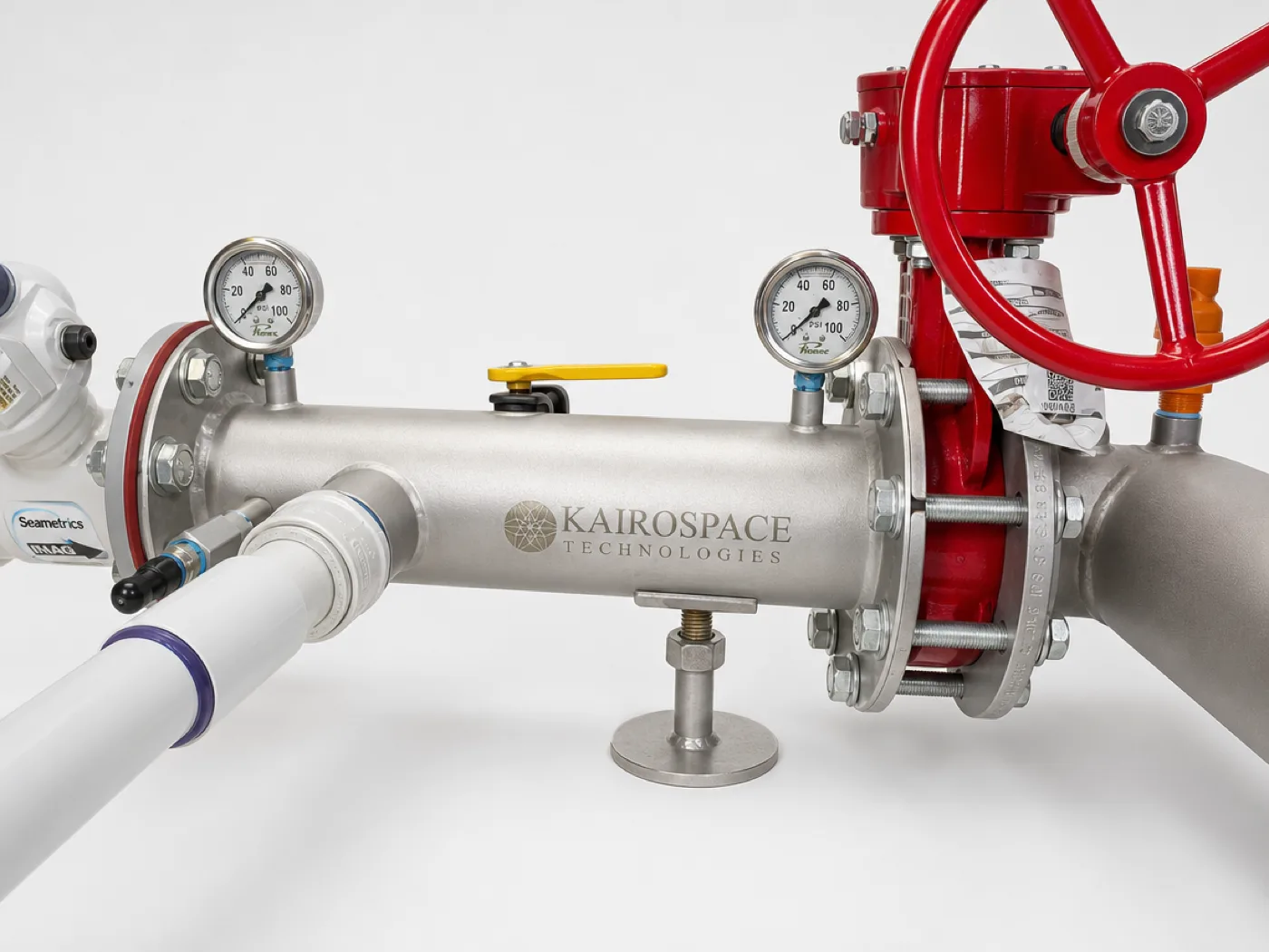 Stainless injector flanged into a main line next to a red gate valve