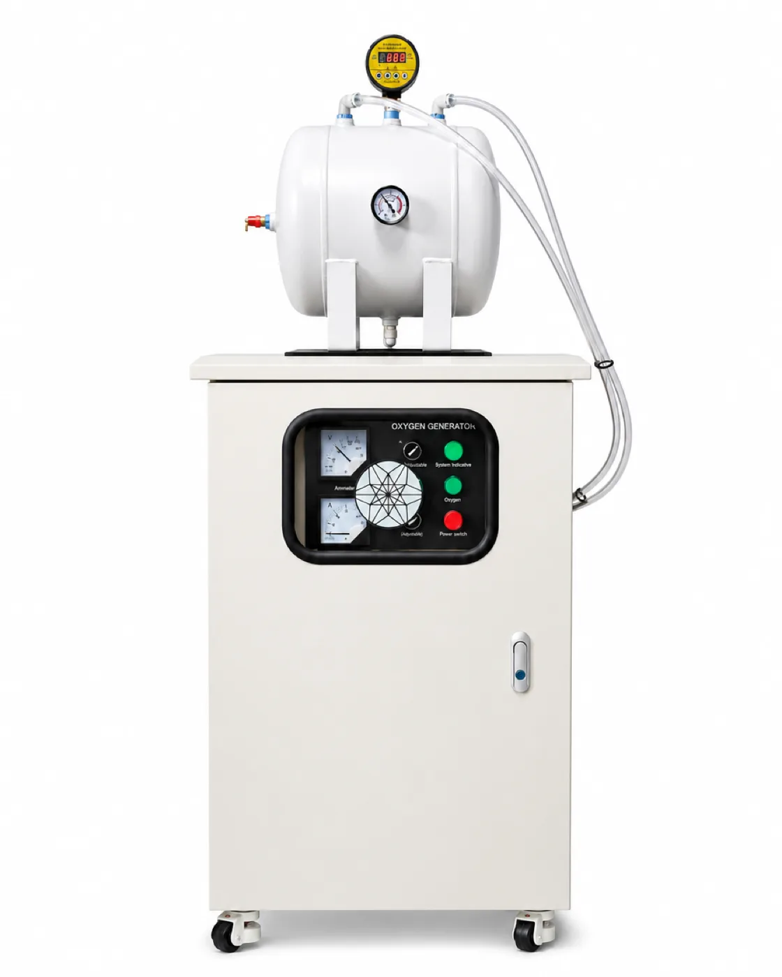 10 LPM oxygen generator on casters with a receiver tank
